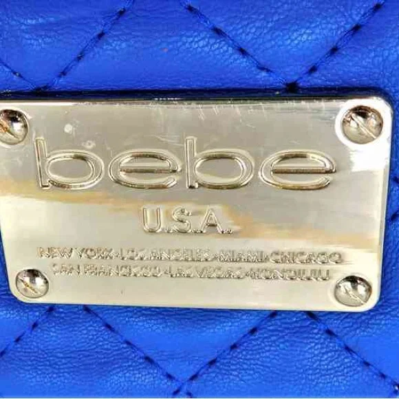 ❌SOLD❌BEBE Blue Faux Leather Gold Zipper Adjustable Backpack - Picture 5 of 9